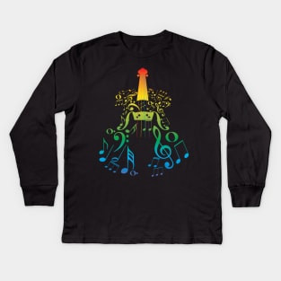 Rainbow Violin with Notes Kids Long Sleeve T-Shirt